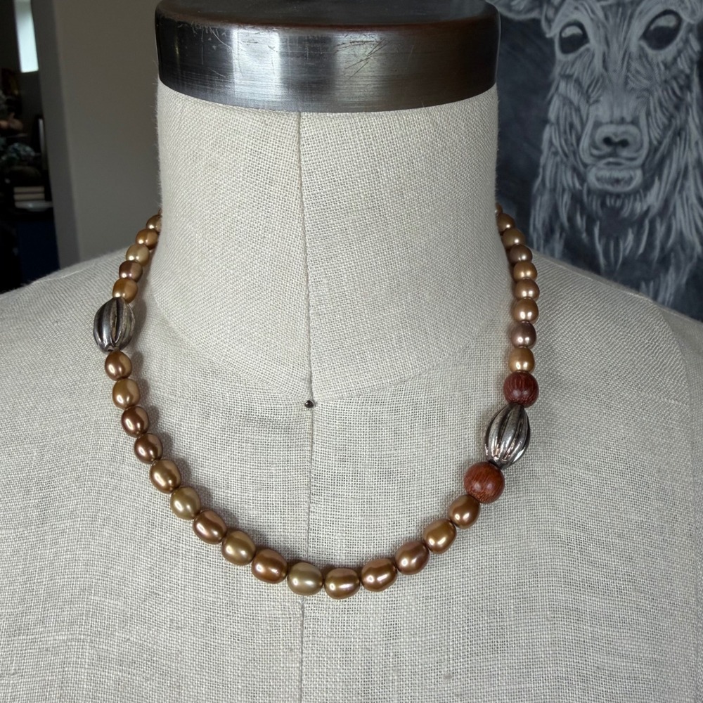 PEYOTE BIRD Necklace Bronze Pearl Sterling Silver Wood Free Spirit Women OS NEW